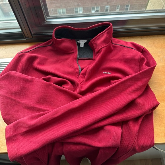 Calvin Klein red men’s quarter zip sweatshirt with collar red with gray accent - Picture 1 of 3